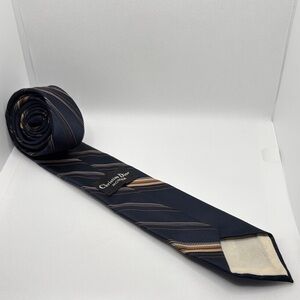 Vintage Monsieur Christian Dior Men's Tie in Navy and Tan Stripes